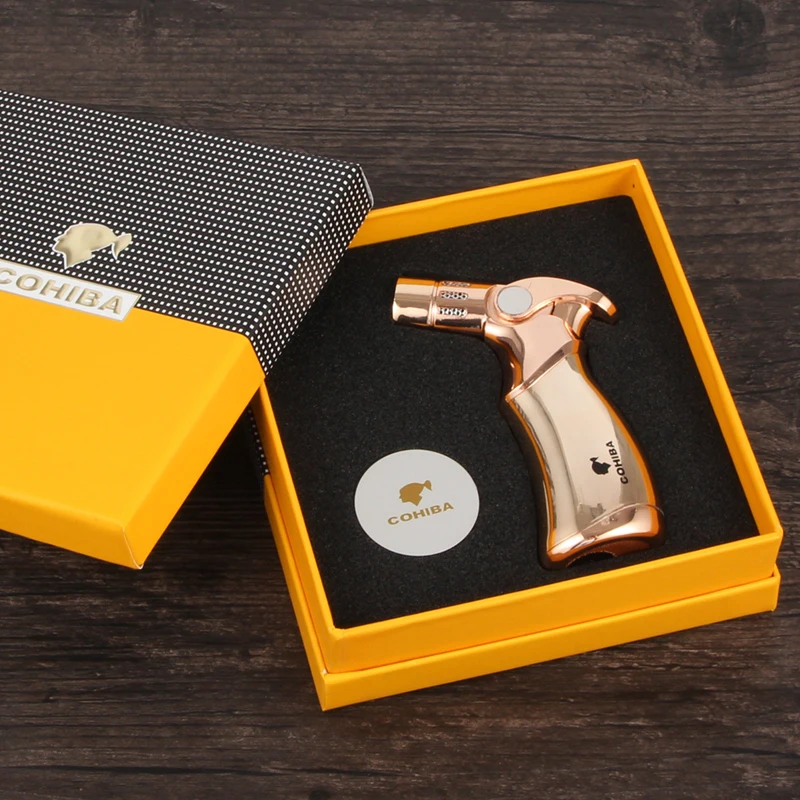 COHIBA зажигалки ветрозащитный бутан газ сигарный фонарь зажигалка Металл 4 струи
