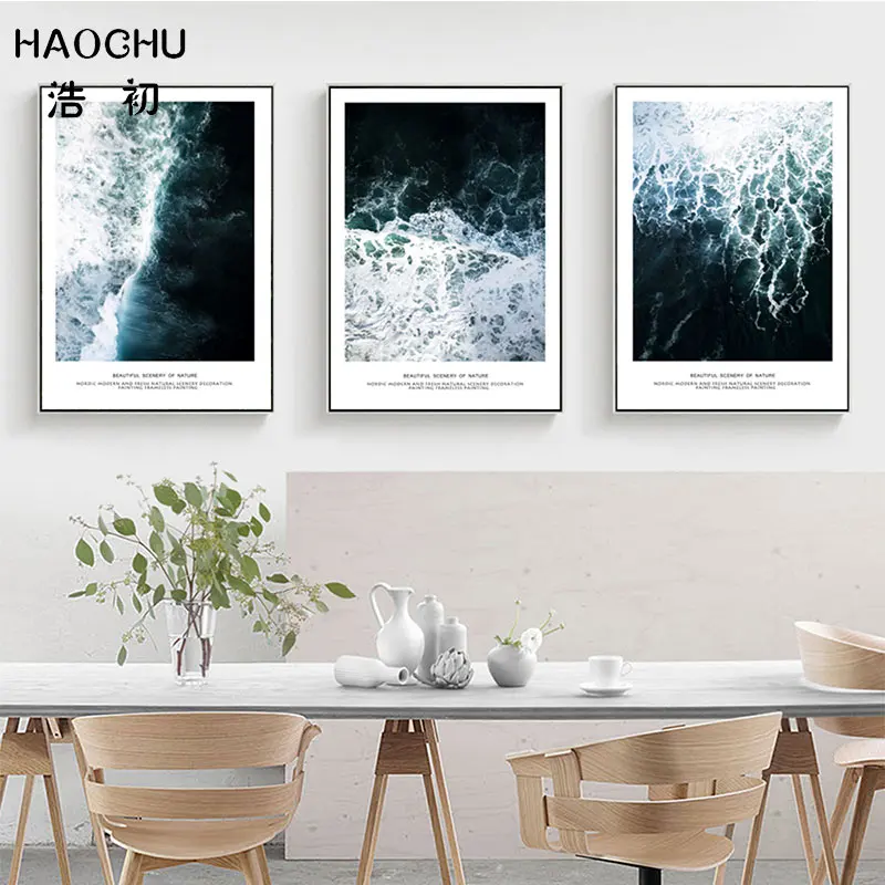 HAOCHU Nordic Poster Sea Seascape Landscape Canvas Painting Nature Wave Art Print &amp Picture Home Wall Decor Unframed | Дом и сад