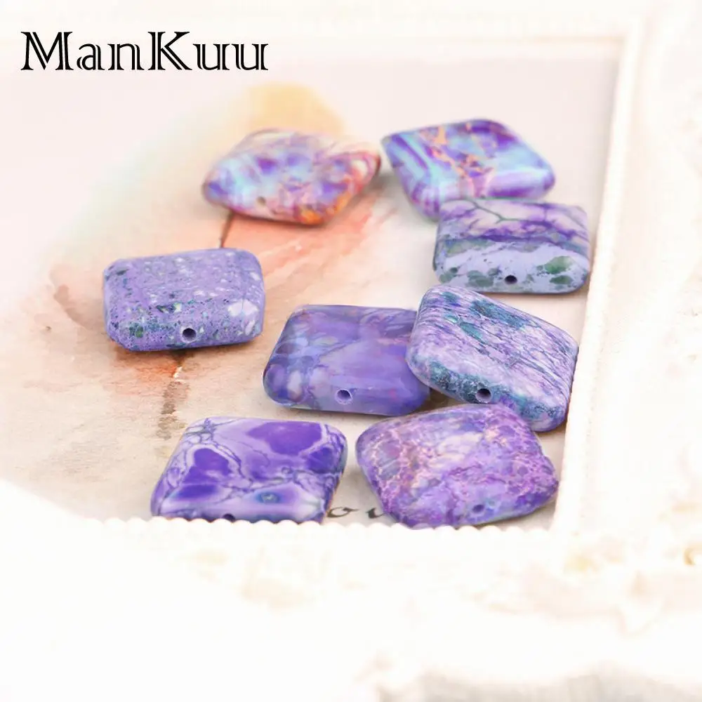 Mankuu 18mm Square Purple Sea Sediment Jaspers Stone Beads For Jewelry Making Drilled Hole Loose DIY Accessories 5pcs/Lot | Украшения и