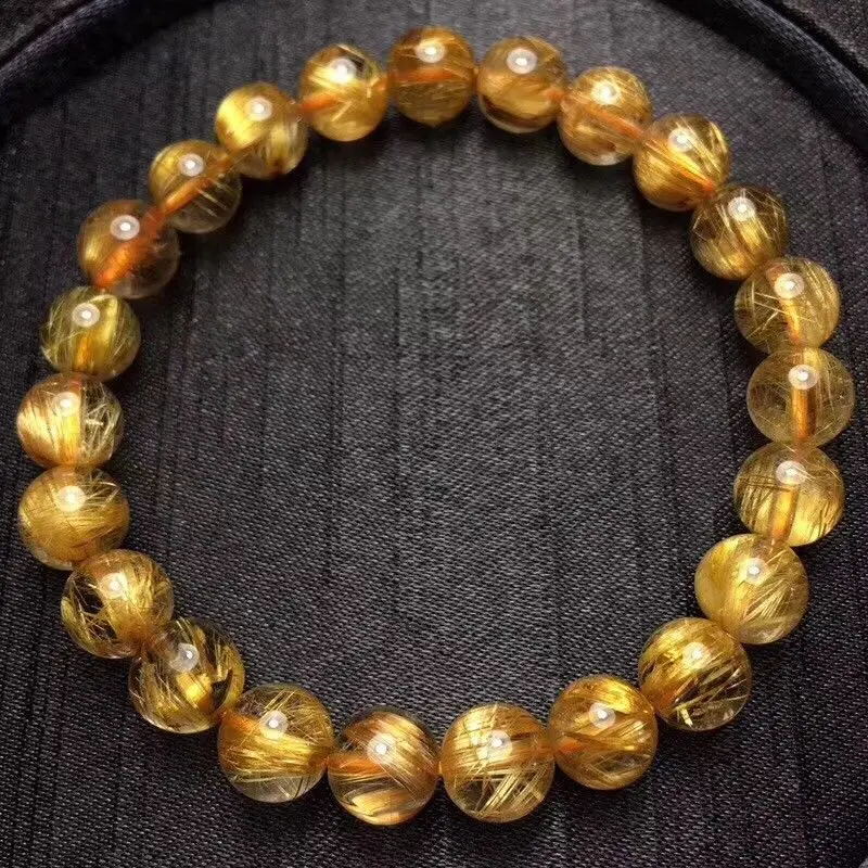 8 мм натуральный золотой Rutilated Кварц титана стрейч хрустальные бусины браслет |