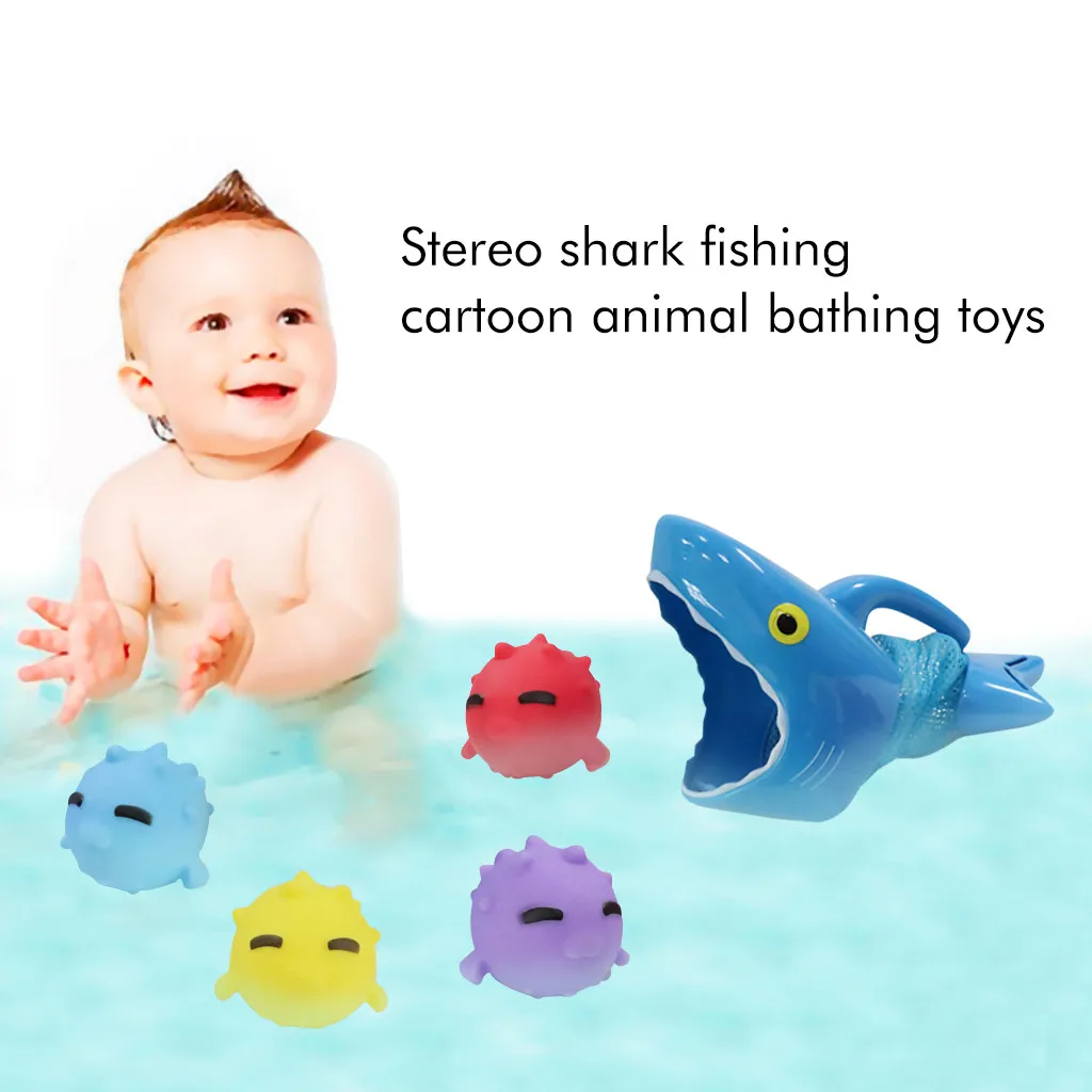 Baby Bath Toys Set Cute Soft Rubber Cartoon Shark Float Spray Water Squeeze Sound Squeaky Bathroom Play Figure Toy | Игрушки и хобби
