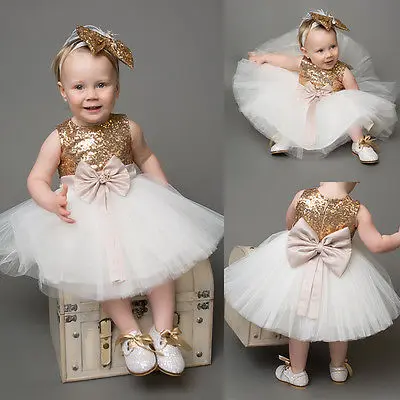2018 Girls Kids Dresses Summer Princess Baby Sequins Bowknot Party Wedding Gown Formal | Детская одежда и обувь