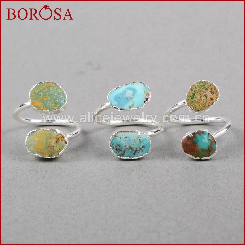 Женское кольцо с запахом BOROSA регулируемое серебристое натуральным синим камнем