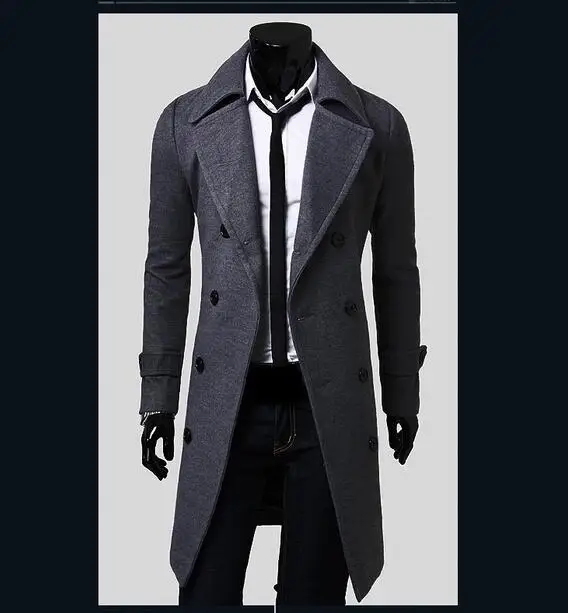 Gray Aliexpress Европейский Стиль двубортное пальто удлиненное простое роскошное шерстяное пальто мужское - Цвет: Gray