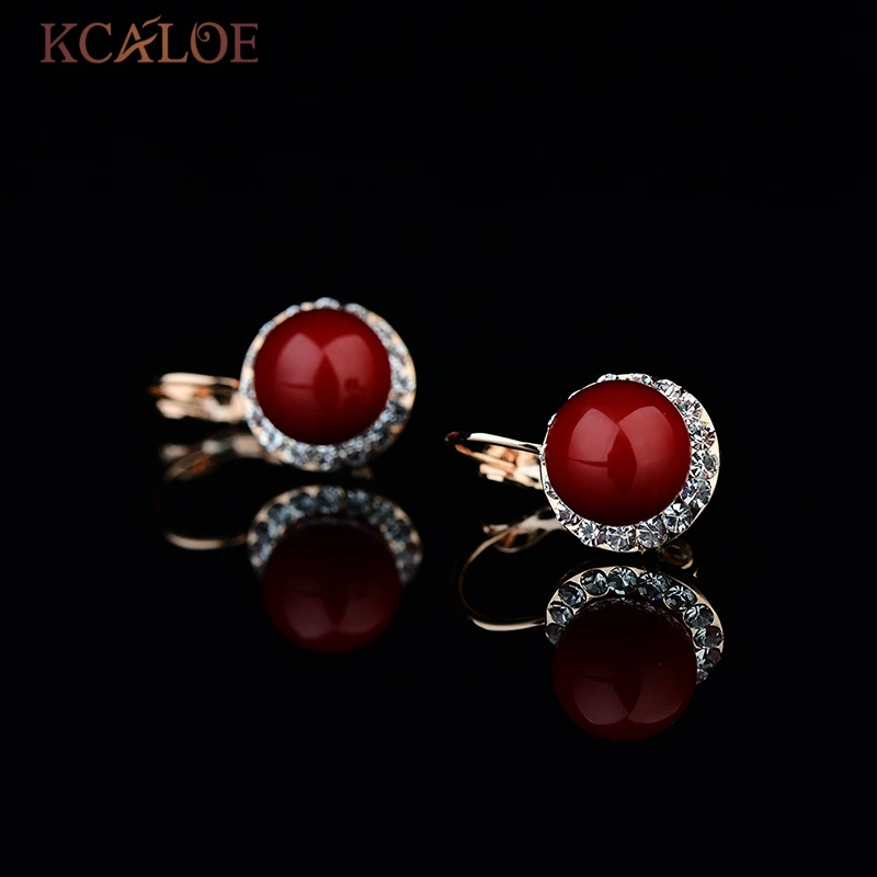 KCALOE Серьги Из Имитацией Красного Коралла Для Женщин Белый Кристалл Круглые