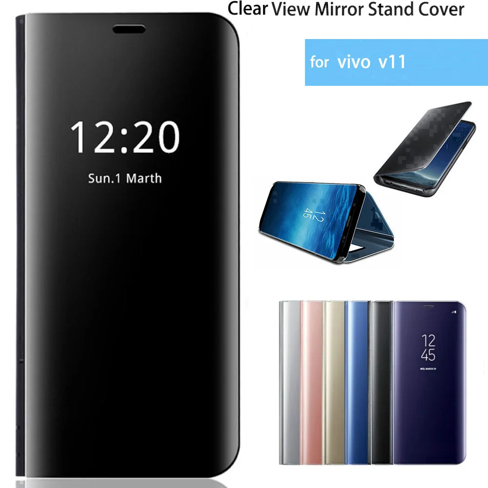 

Luxury Smart View Mirror Leather Flip Stand Case Cover for VIVO V11