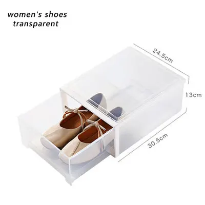 transparent w shoes Утолщенные ящики тип обуви Органайзер белые прозрачные ящики для хранения дети женщина мужчина контейнер для обуви домашние штабелируемые коробки - Цвет: transparent w shoes