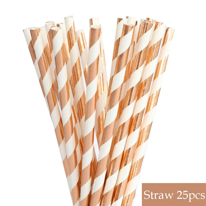Straw 25pcs 8 шт Розовое золото одноразовые наборы посуды вечерние тарелки салфетки соломенные вечерние столовые приборы для украшения на свадьбу на день рождения вечерние принадлежности - Цвет: Straw 25pcs