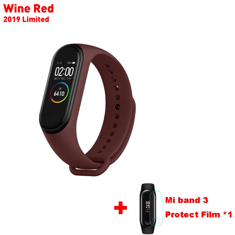 Wine Red Mi band 3 силиконовый ремешок на запястье для оригинального Xiaomi mi Band 3 mi 3 умный сменный ремешок на запястье mi band 3 с защитой экрана - Цвет: Wine Red