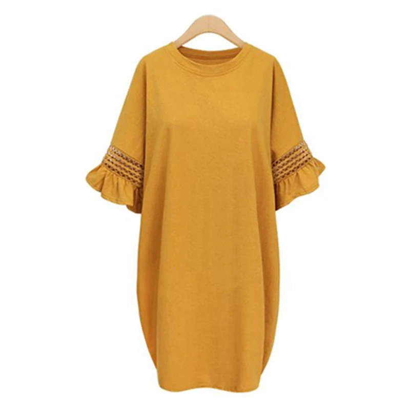 Trytree летнее женское платье повседневное одноцветное 2 цвета с круглым вырезом