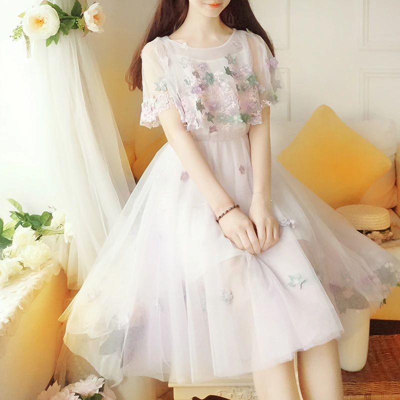 

Floral A-Line Casual Mesh Knee-Length Flare Sleeve Summer dress women
