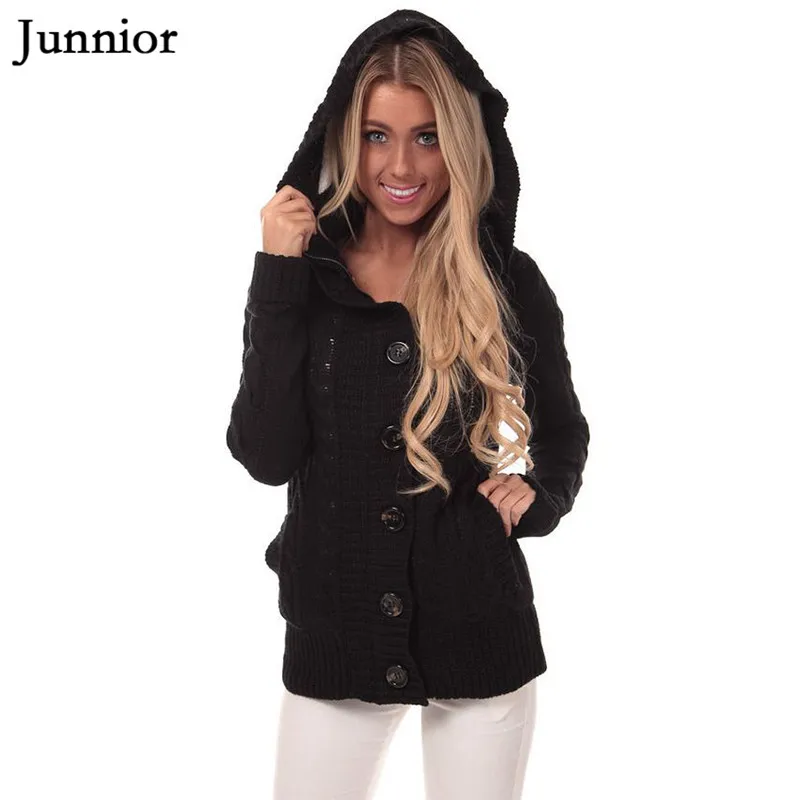 Womens Winter Cardigan Sweaters Cable Knit Open Front Hooded Button Down Sweater Coat Girls |