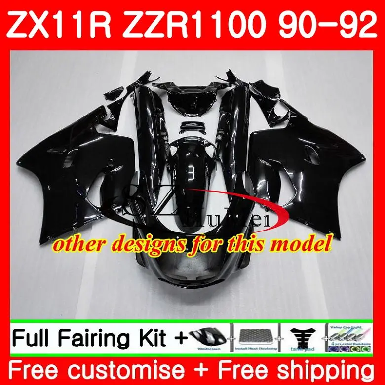 Корпус для KAWASAKI NINJA глянцевый черный ZZR1100 ZX 11R ZZR 1100 5SH5 ZX11 ZX11R 90 91 92 1990 1991 1992 комплект