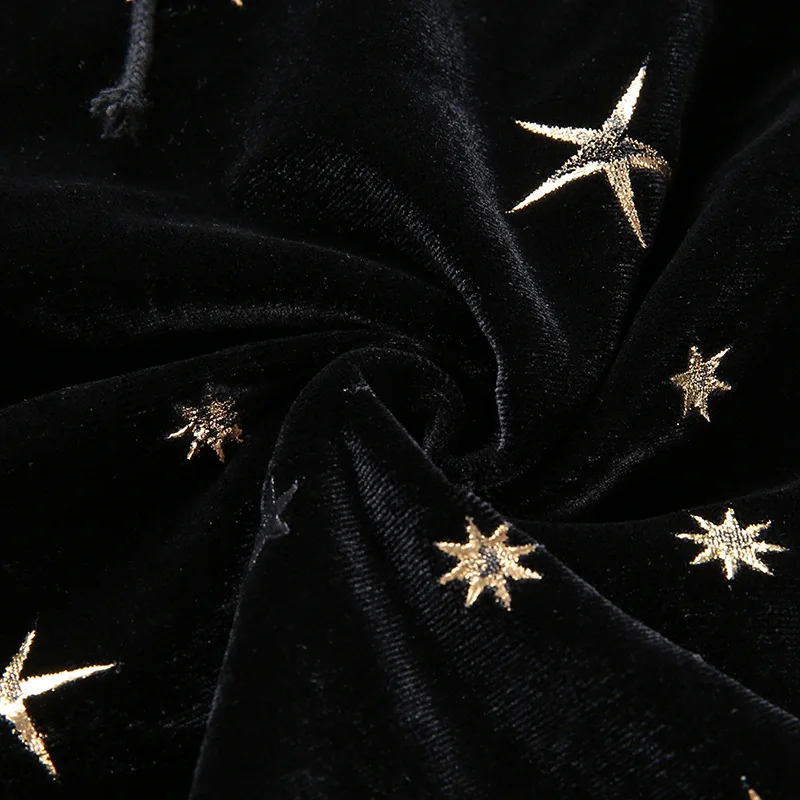 Женская бархатная футболка короткая с длинным рукавом и принтом звезд в