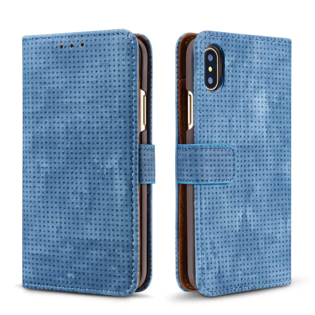 Синий Флип-кожаный чехол для iPhone X, XR, XS, Max, 8, 7 Plus, 6, 6S Plus, чехол, сетчатый держатель для карт, кошелек, чехол для iPhone 5 5S se, чехол для телефона s - Цвет: Синий