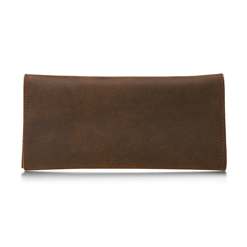 New Real Skin Crazy Horse Genuine Leather Wallet Pocket Phone Purse Fashion Long Slim Envelope Organizer Bag Brown Handmade 2019 | Багаж и