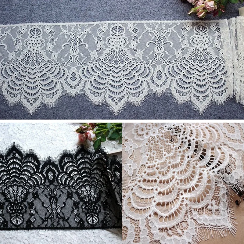 

6Meter 24cm Wide Eyelashes Lace Trim Clothes Sewing Lace Fabric DIY Accessories Underwear Trimmings Dress DIY Craft Black white