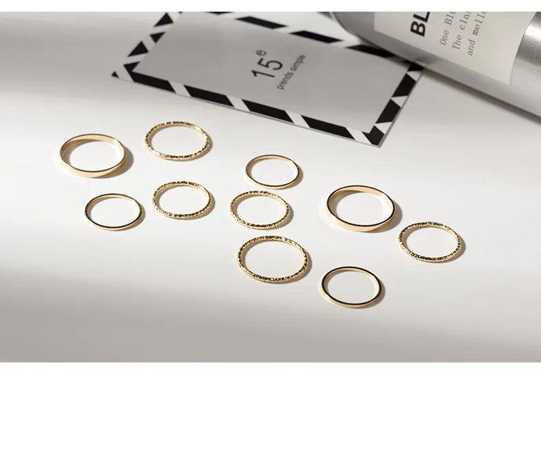 Gold 10 шт./компл. корейский золотые, серебряные кольца Женская мода Леггинсы для диких личностей! совместный твист тонкой указательным пальцем комбинации простые ювелирные изделия - Цвет основного камня: Gold