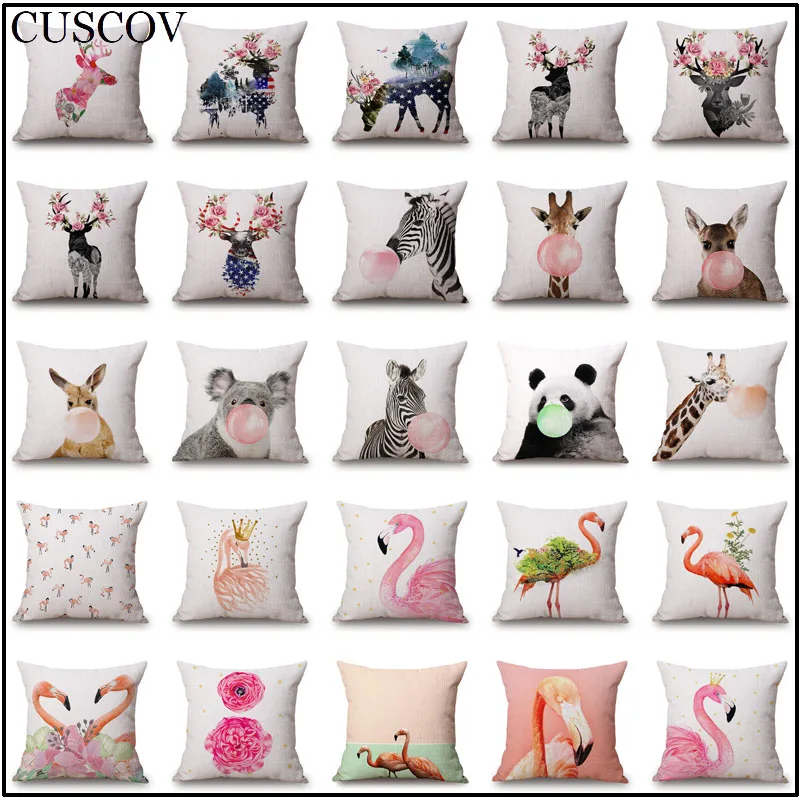 CUSCOV cute animal elk linen sofa cushion cover home decoration pillowcase fashion 45*45CM car seat pillow | Дом и сад