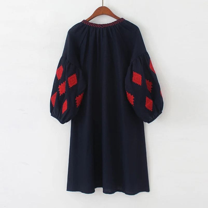 Hippic Chic Boho People Mexican Dress Women Autumn Summer Embroidery Runway White Black Blue Vintage Retro Loose Dresses | Женская