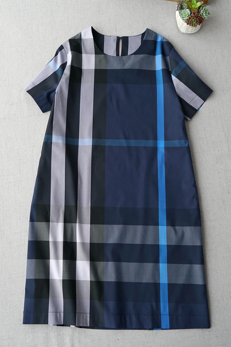 

Summer Women Casual Brief Basic Loose Mori Girls Japanese Style Plaid Comfortable Tencel Cotton Dresses