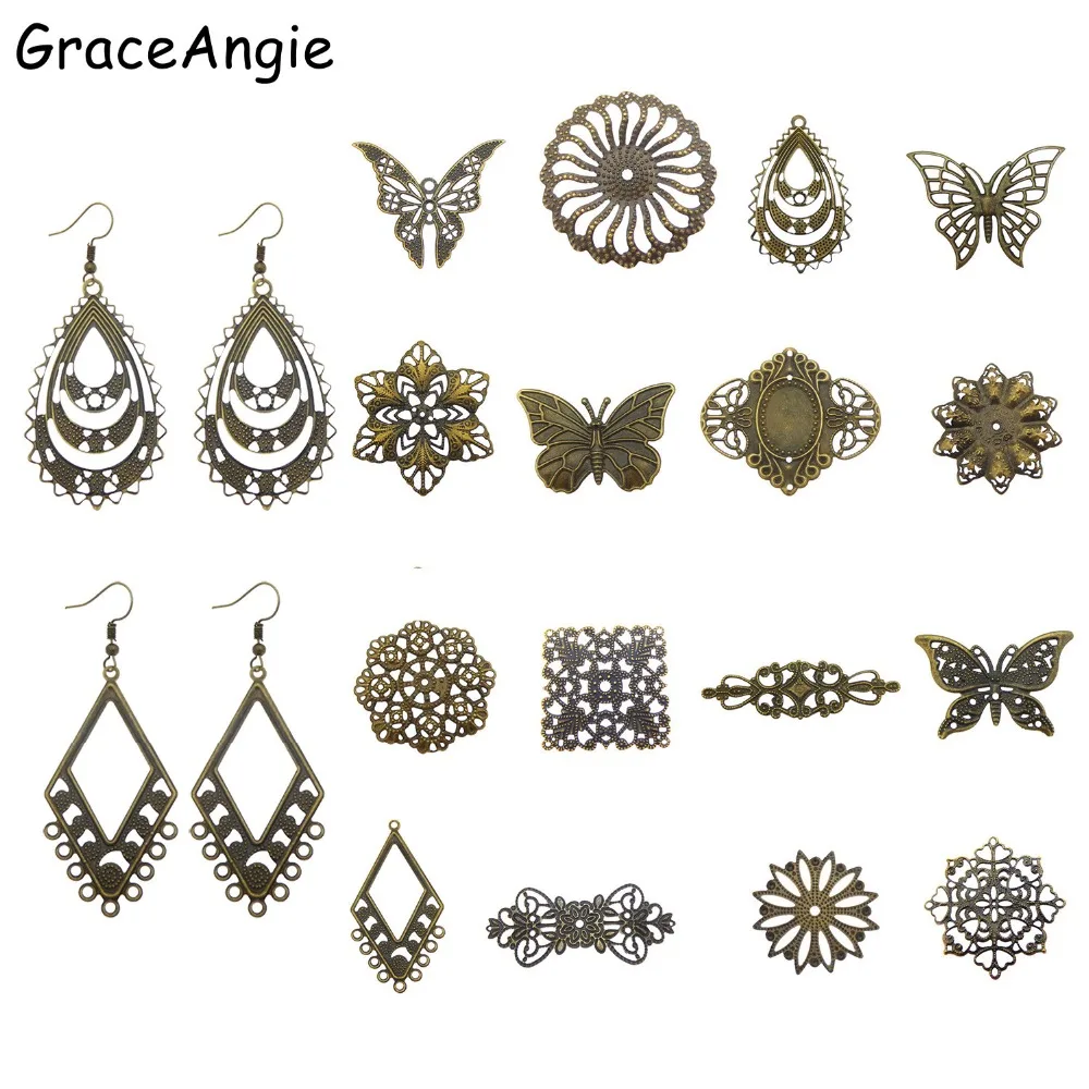 GraceAngie 16 шт./лот античная бронза Смешанная филигранная металлическая обертка