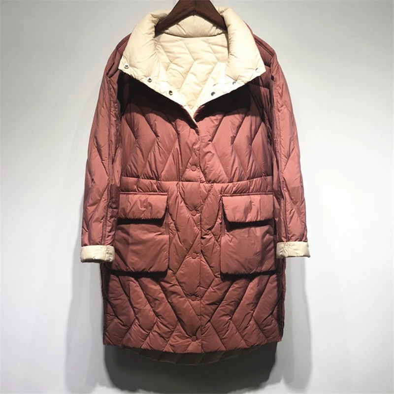 

Medium Long Light Down Jacket Female 2018 Winter Fashion New Slim Body Collar Down Jacket White Duck Down Jacket Tide HJB366