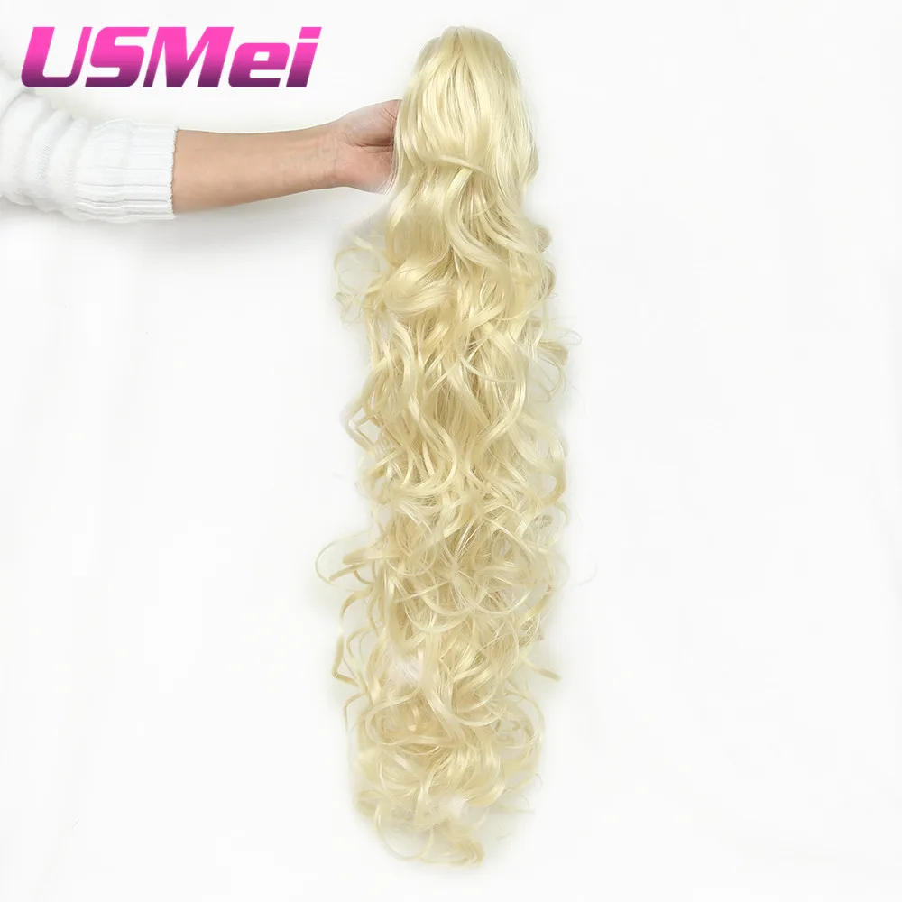 

USMEI 32'' Synthetic Ponytail Wowen Wavy 613# Claw Clip in PonyTail Hair Extension heat resistant fake hair pieces 5 colors