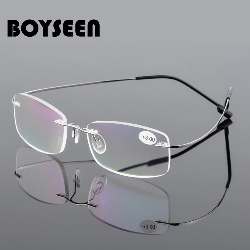 BOYSEEN, без оправы, очки для чтения, мужские, титановый сплав, женские, квадратные очки, пресбиопические, без оправы, очки+ 1,0+ 1,5+ 2,0+ 2,5