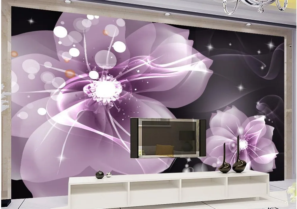 3d обои в рулоне Современные Простые фиолетовые прозрачные цветы фон для