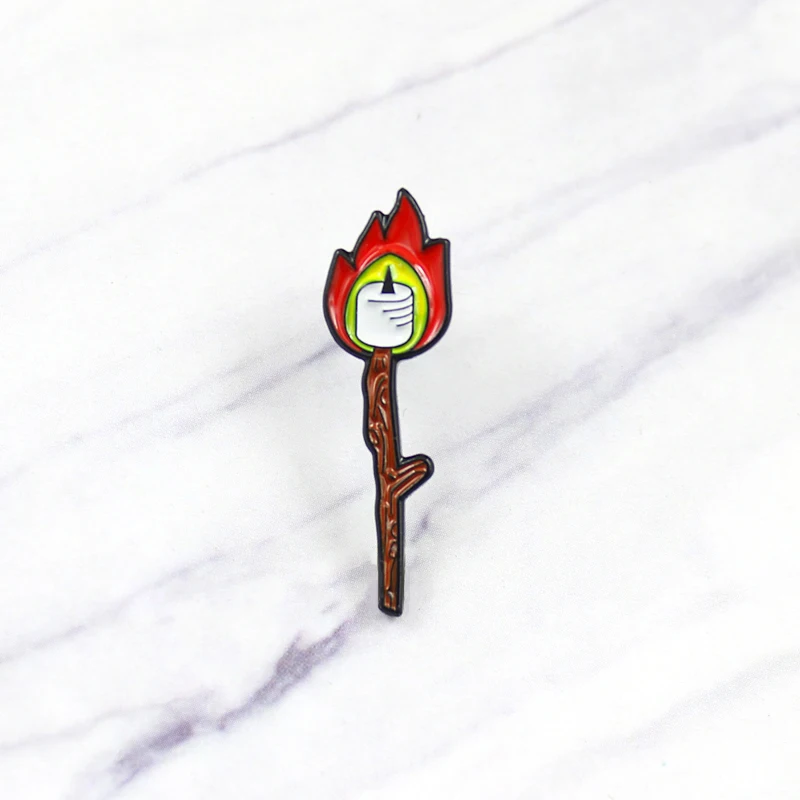 Matchstick металлическая брошь с эмалью милый мультфильм факел пламя значок булавка