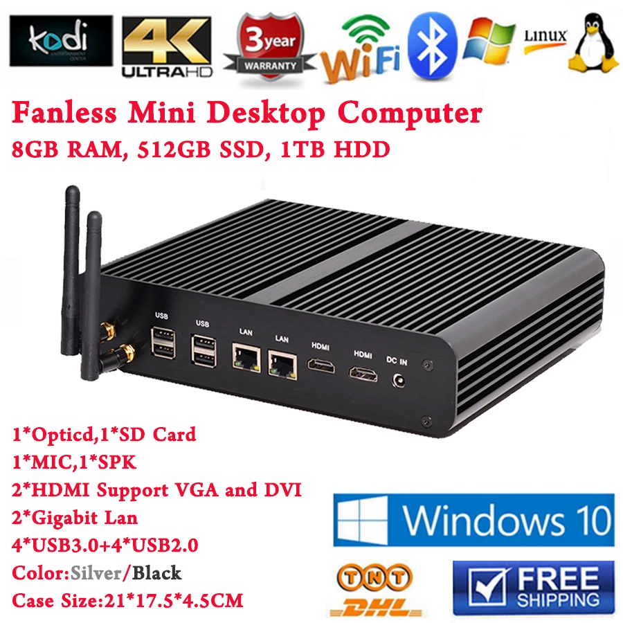 Без вентилятора NUC мини ordenador PC 8 ГБ Оперативная память 512 SSD 1 ТБ HDD small computer Оконные