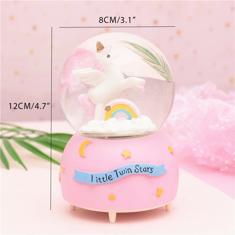 Cute Pink Unicorn Crystal Ball Music Box Gifts For The New Year Christmas Birthday Creative Crafts Home Desktop Decoration | Дом и сад