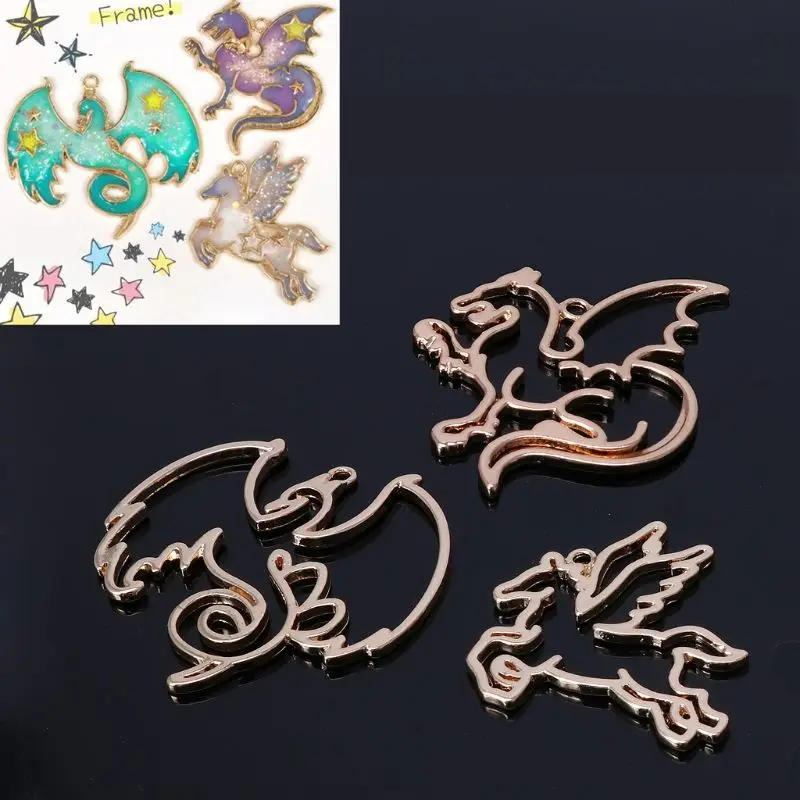 3 шт. Дракон лошадь рамки кулон оправа c глухой закрепкой камня для кулонов гнездо