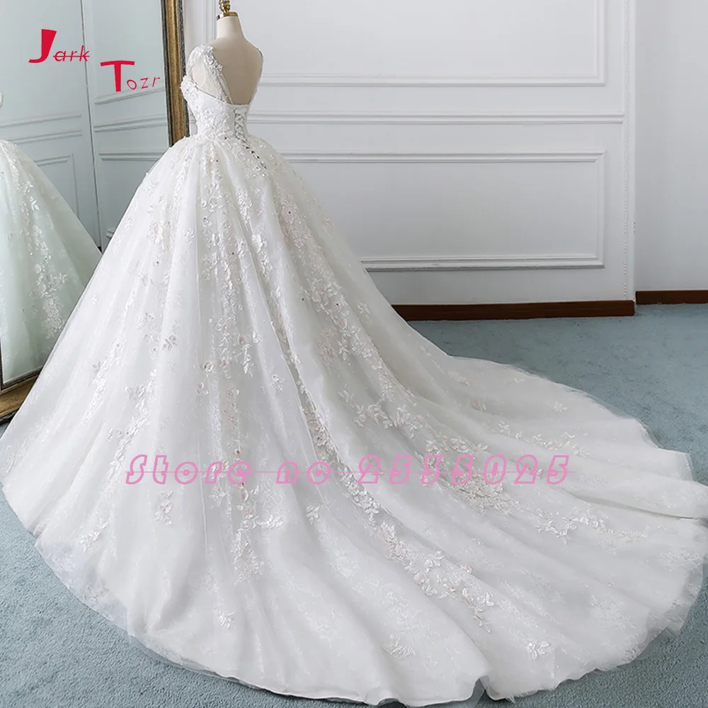 Jark Tozr Robe De Mariee Cap Sleeve Beading Sequins Appliques Lace Flowers Princess Ball Gown Wedding Dresses Plus Size Gelinlik | Свадьбы и