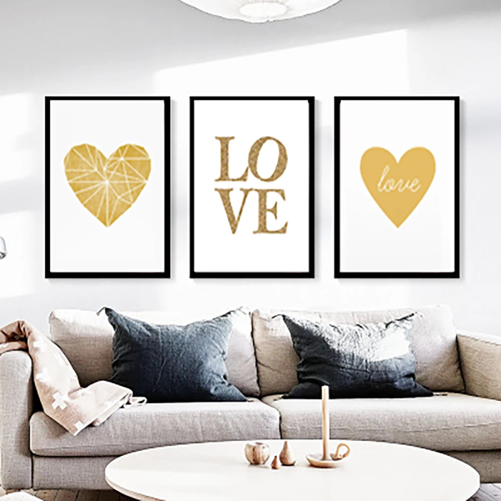 Золотой плакат любовное письмо сердце в форме холста картина современная стиле