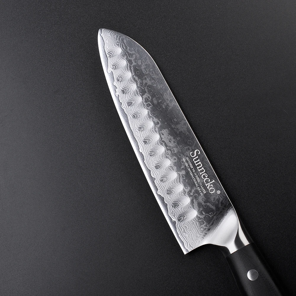 SUNNECKO Премиум 7 inch Santoku Ножи японский VG10 Дамаск Сталь лезвие мясо резак фруктов G10