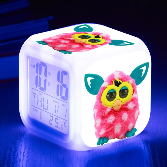 [Wanpy family] Furby будильник для детской комнаты, спальни, прикроватные настольные часы, меняющие цвет, цифровой будильник - Цвет: Черный