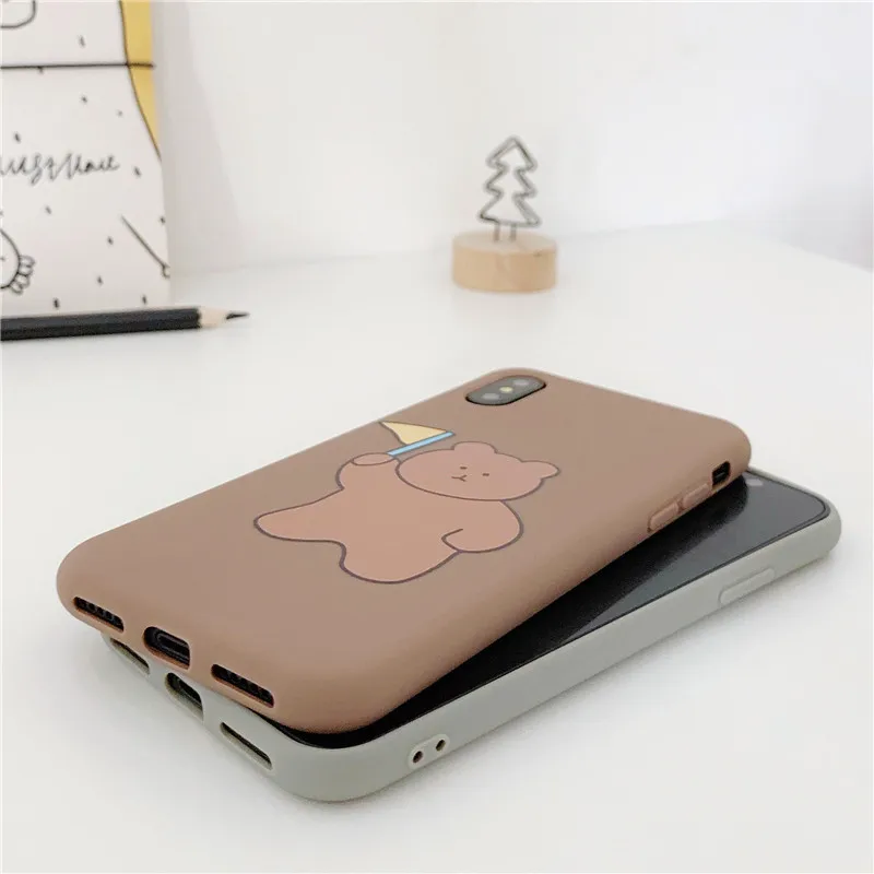 JIBAN Cute Cartoon Bear Phone Case for Apple Iphone X XS MAX XR 6 6s 6plus 7 7plus 8 Plus Soft TPU Couple Back Cover |