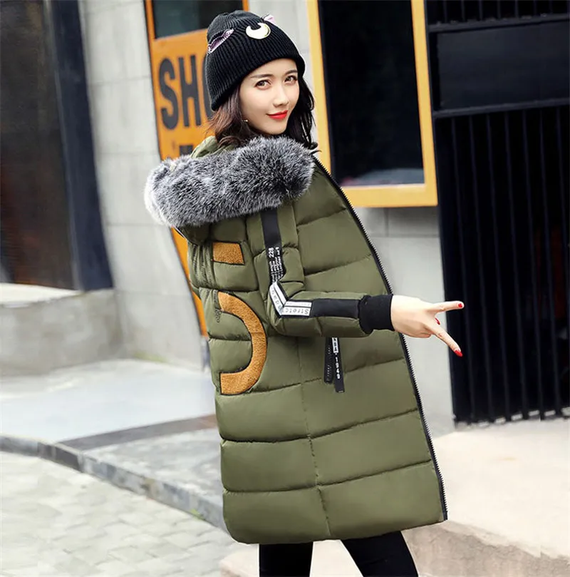 ArmyGreen Зимняя хлопковая куртка, женские парки, большие размеры 7XL, пальто с меховым воротником и капюшоном, женские плотные теплые длинные куртки с хлопковой подкладкой N328 - Цвет: ArmyGreen