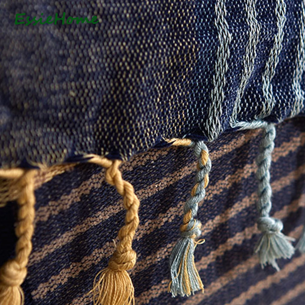 ESSIE домашний диван с кисточками одеяло синель в клетку синий бежевый богемный