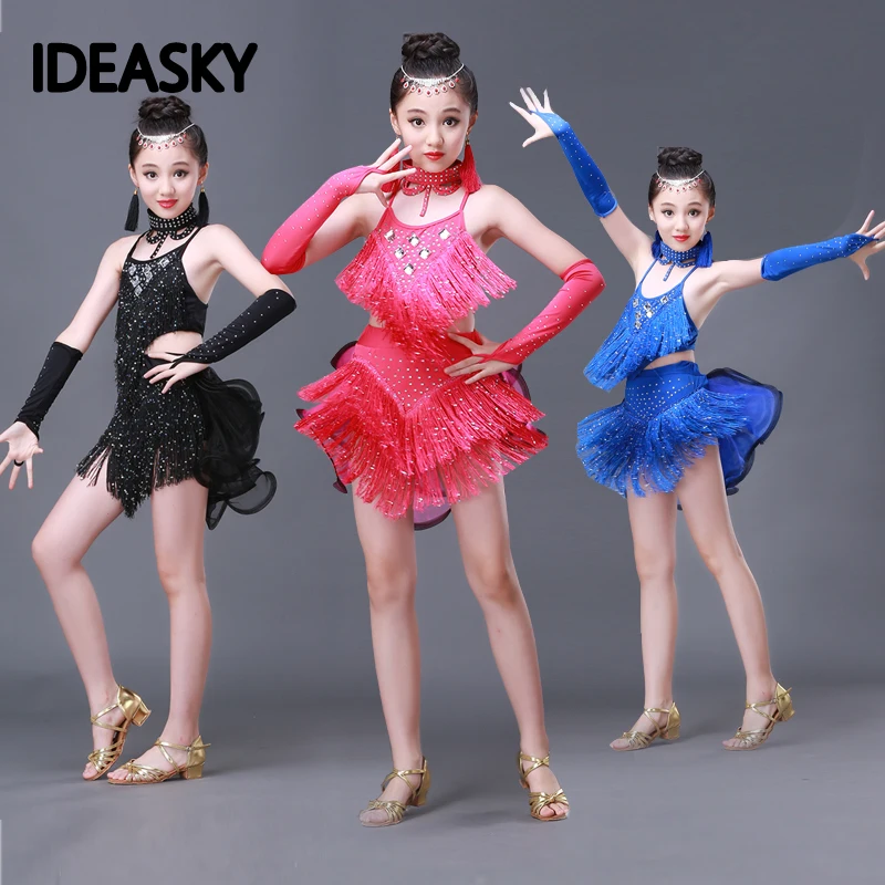 Платье для латинских танцев с кисточками девочек детские платья сальсы из