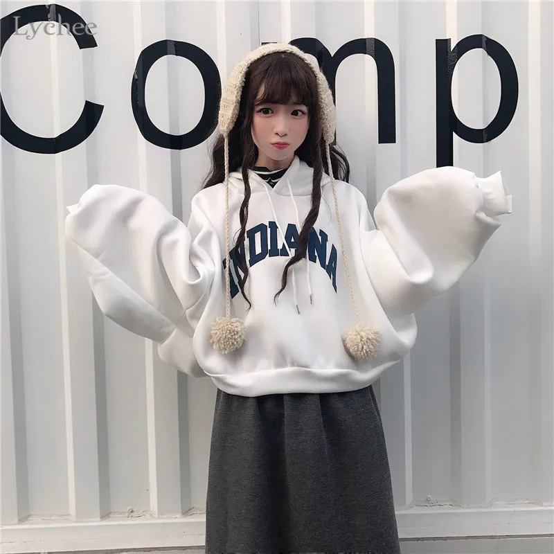 Личи Harajuku поддельные две части Письмо печати толстовка с длинным рукавом осень
