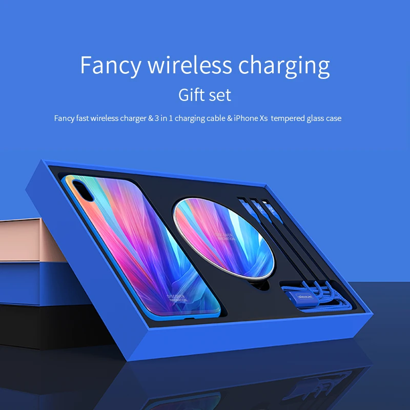 Nillkin 3 в 1 Беспроводная зарядка для iPhone Xs чехол из закаленного стекла для телефона защитный чехол для машины линия передачи данных для iPhone Xs