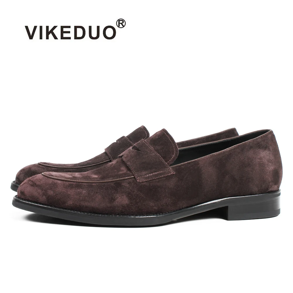 VIKEDUO New Brown Loafers Shoes For Men Handmade Patina Blake Casual Footwear Cow Suede Wedding Zapato Hombre Slip-on Flat | Обувь