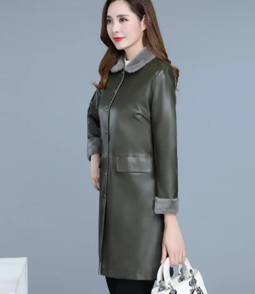 

2019 Autumn winter thicken warm PU leather jackets womens casual Slim leather jacket womens coats outwear plus size 5xl r1415