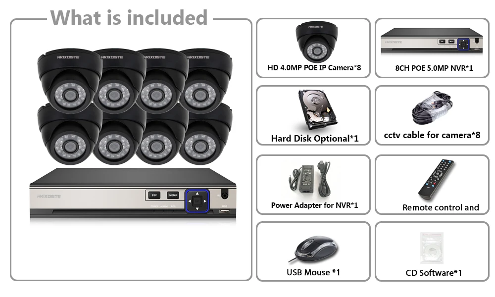 HKIXDISTE HD NVR 8CH 5.0MP видеокамера POE CCTV системы наборы 4MP Черный Купол IP камера POE Домашняя безопасность видео набор для наблюдения 2 ТБ HDD