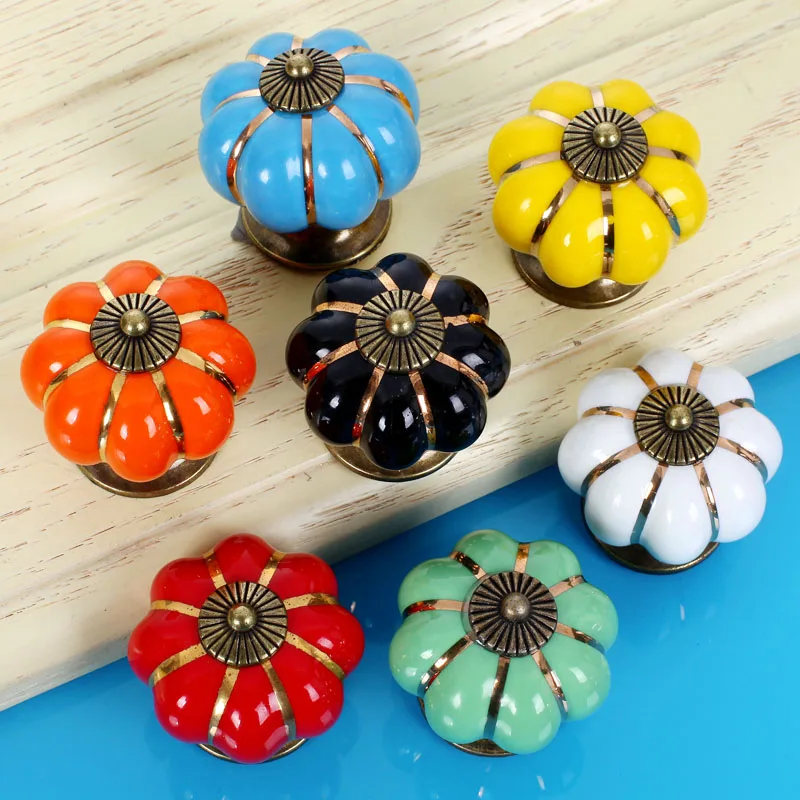 Lovely Children's Furniture Handle Pumpkin Ceramic Door Knob Cabinet for Drawer Cupboard Kitchen Pull Hardware Porcelain Handles|Ручки