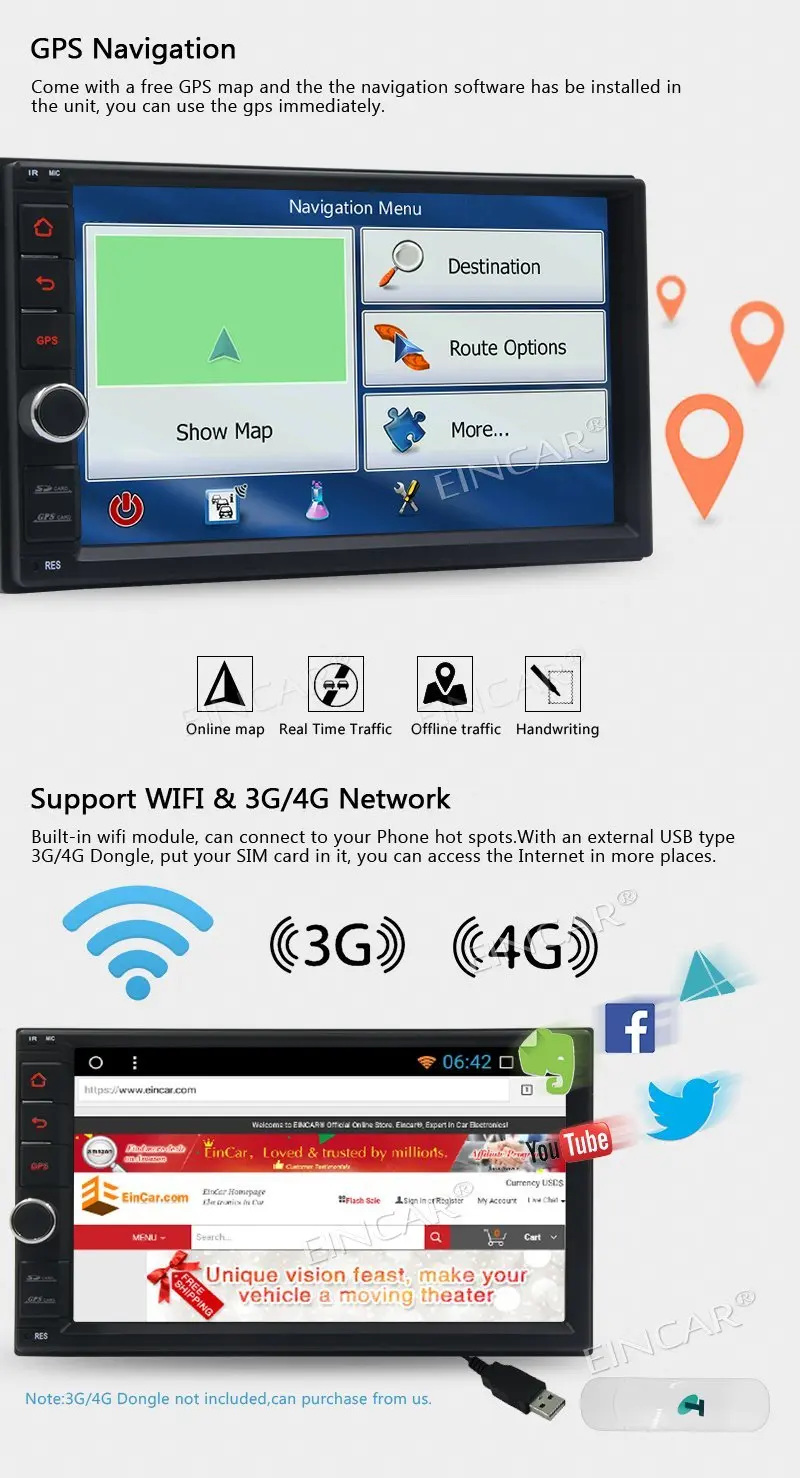 7 дюймов Android 1 головное устройство автомобильный радиоприемник без DVD Бортовой