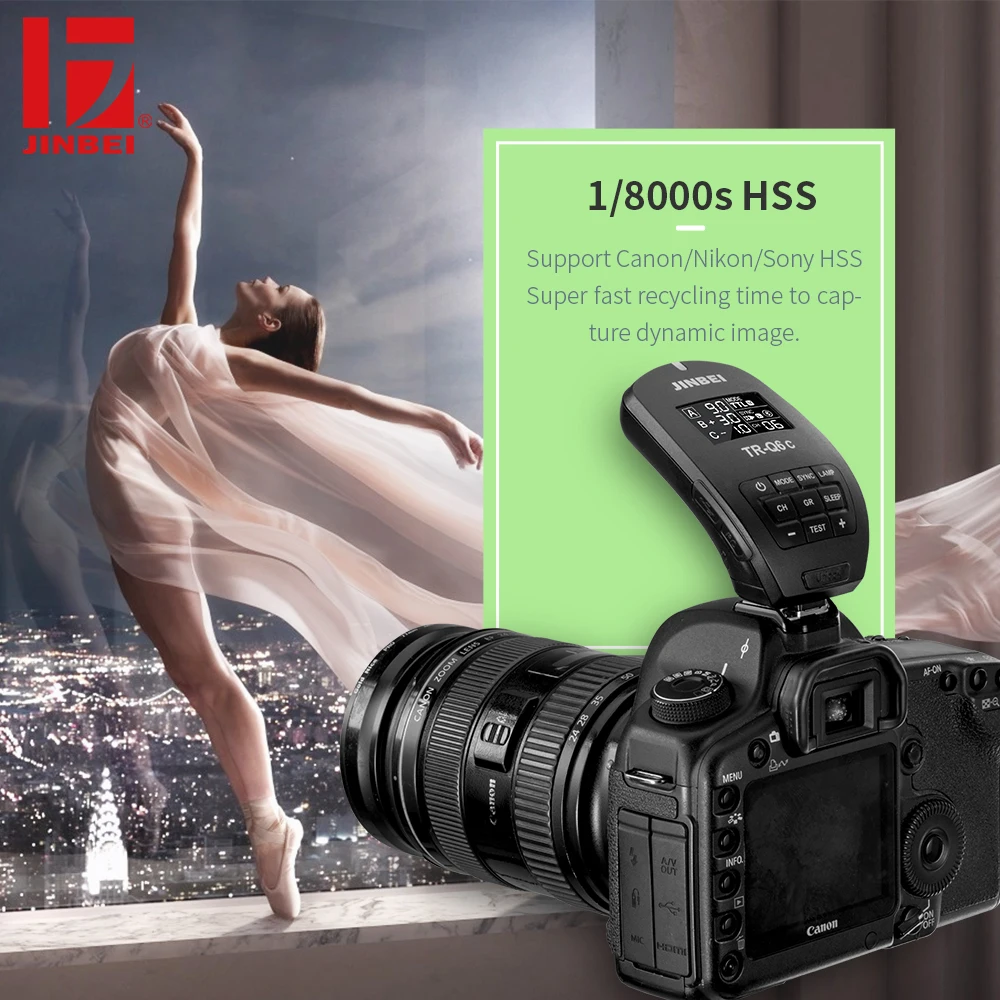 JINBEI TR-Q6 HSS 1/8000s триггер для Canon 2,4G беспроводной Радио Студия Вспышка ttl передатчик фото освещение пульт дистанционного управления